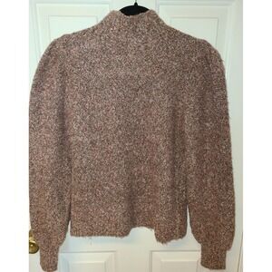 Marled Reunited Women's Purple Brown High Neck Knit Sweater Puffy Sleeve Size M